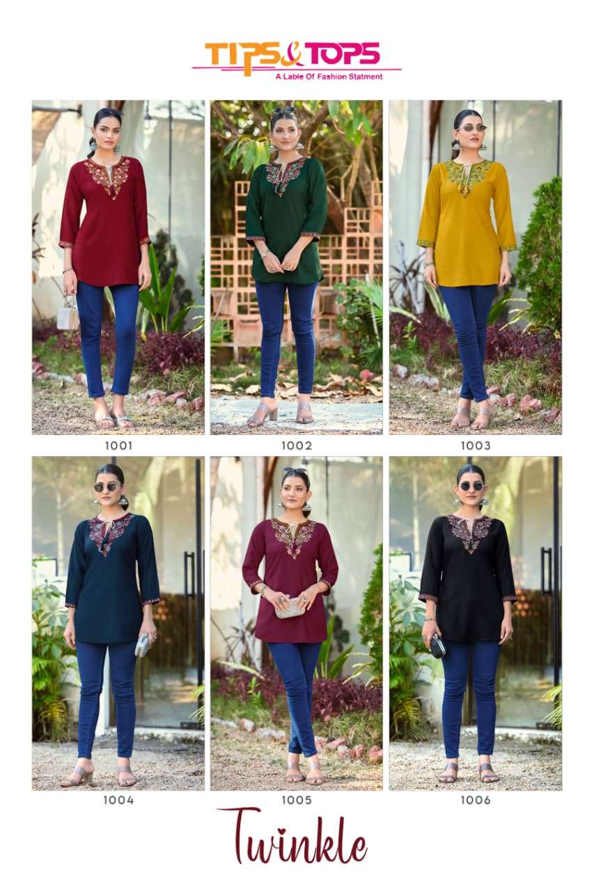 TWINKLE BY TIPS & TOPS IN HEAVY RAYON FANCY WESTERN SHORT KURTIS EMBROIDERY WORK 