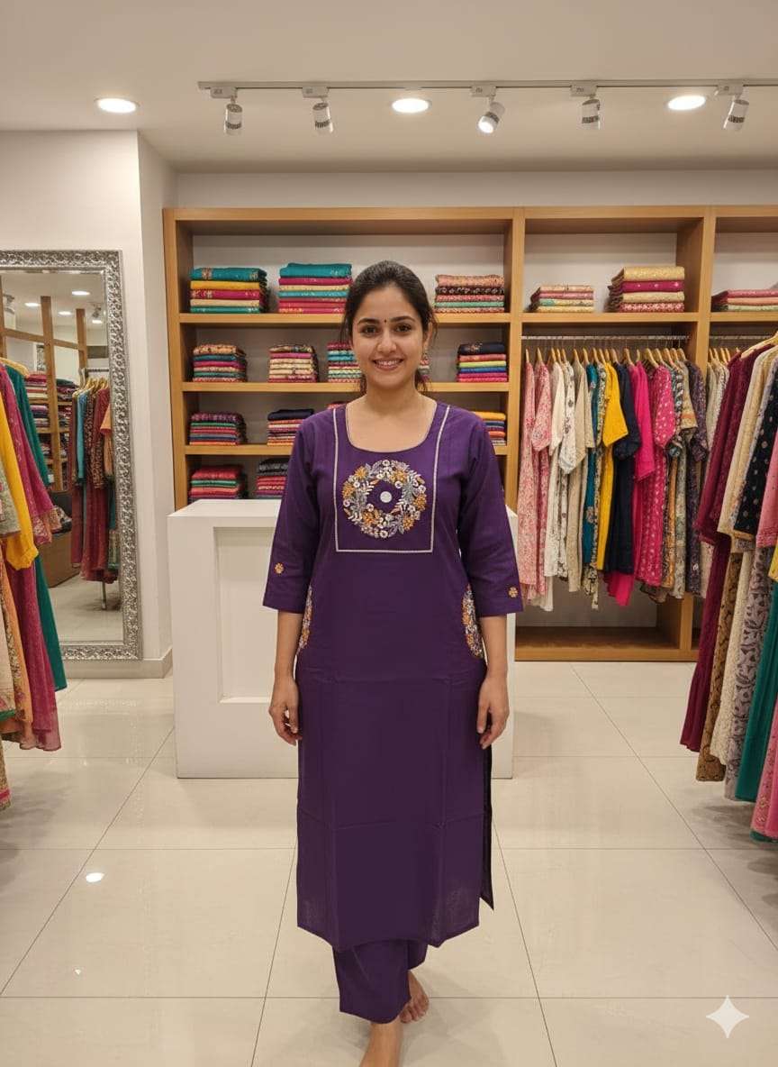 VOL-21 BY TEXOFAB IN COTTAN GAMTHI PLAIN PEACH WORK WITH KURTI PLAZO SAT A-LINE