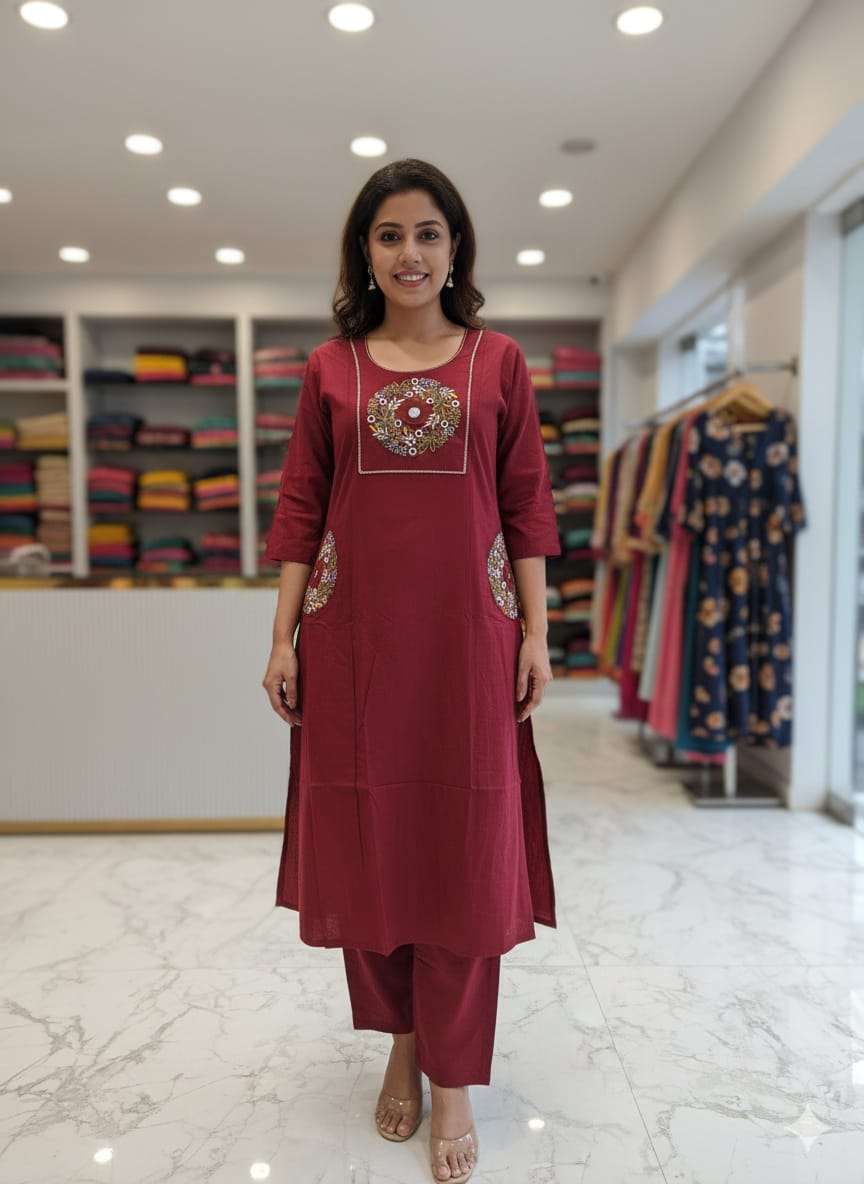 VOL-21 BY TEXOFAB IN COTTAN GAMTHI PLAIN PEACH WORK WITH KURTI PLAZO SAT A-LINE