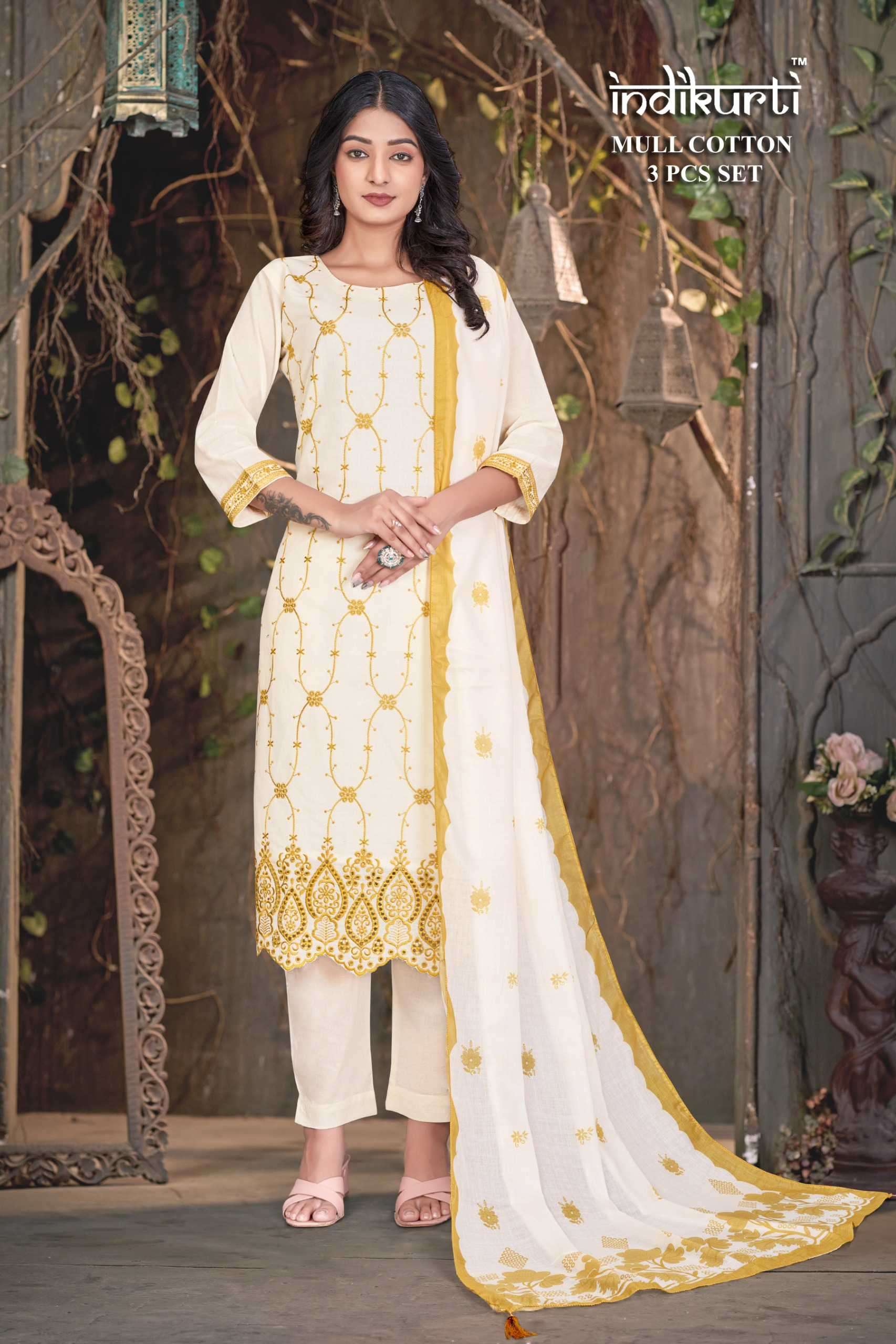 VOL-4 BY INDIKURTI IN MULL COTTON WITH HEAVY EMBROIDERY WITH BORER 