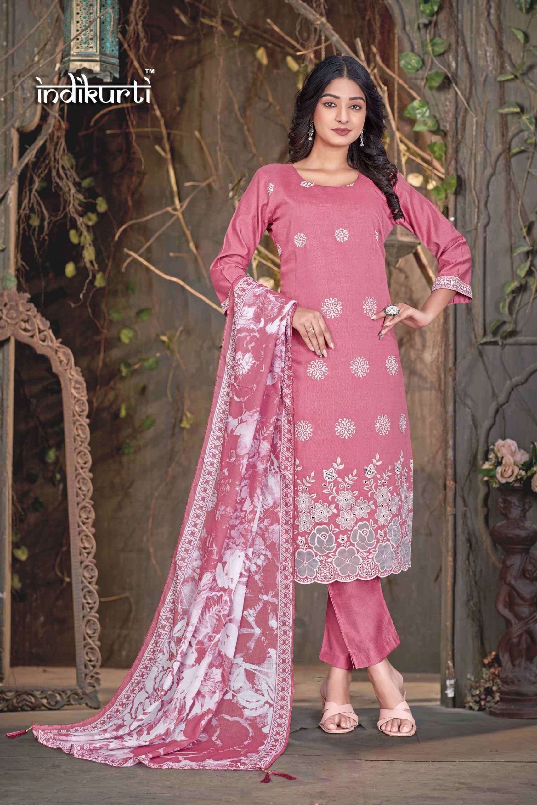 VOL-5 BY INDIKURTI IN VATICAN SILK WITH WHITE THREAD EMBROIDERY WITH BOARER 