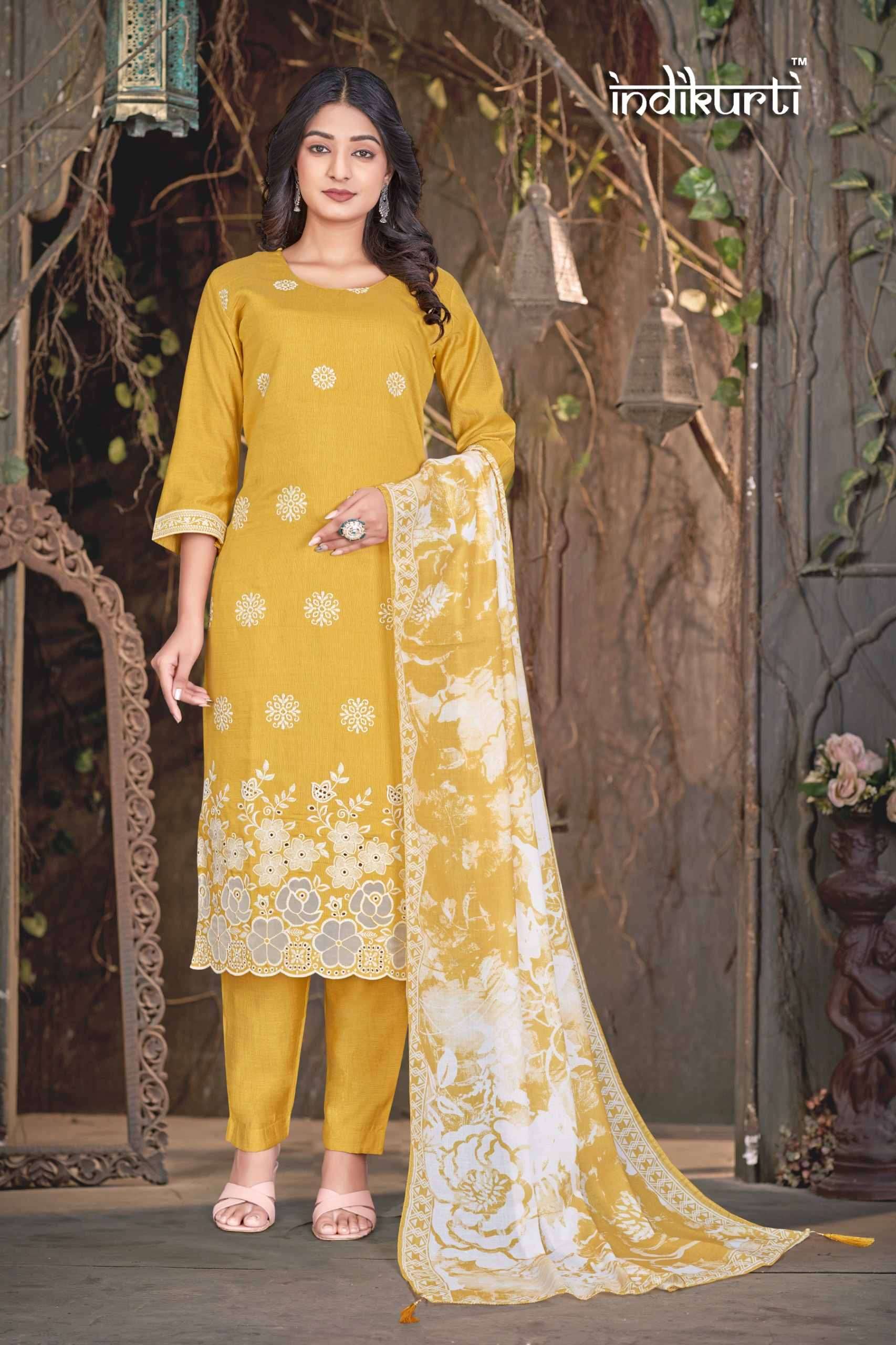 VOL-5 BY INDIKURTI IN VATICAN SILK WITH WHITE THREAD EMBROIDERY WITH BOARER 