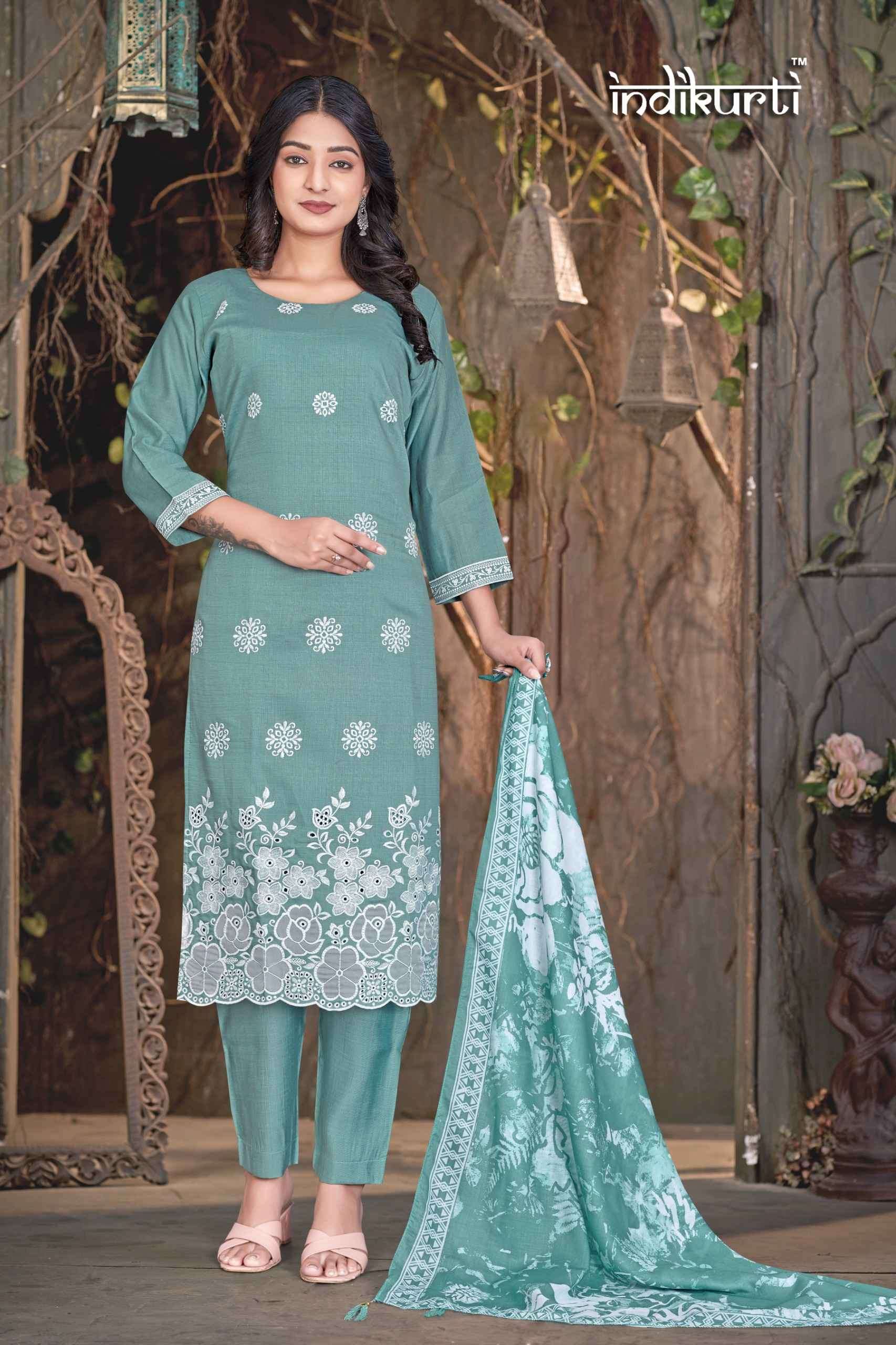 VOL-5 BY INDIKURTI IN VATICAN SILK WITH WHITE THREAD EMBROIDERY WITH BOARER 