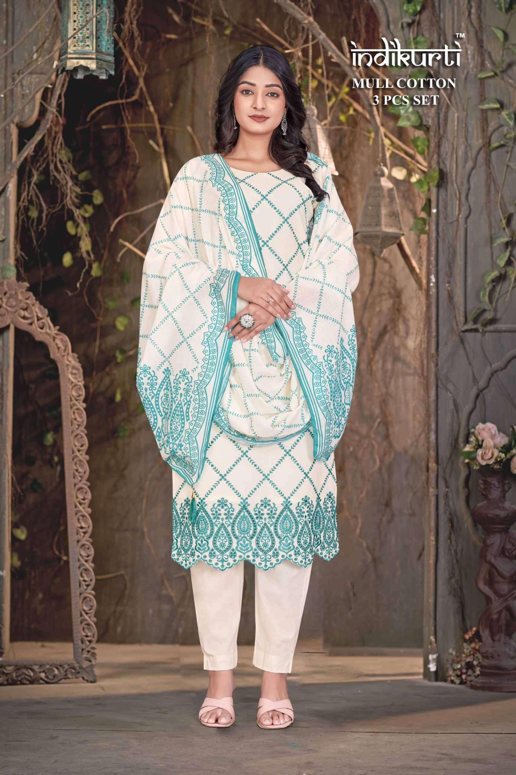 VOL-7 BY INDIKURTI IN MULL COTTON WITH HEAVY EMBROIDERY WITH BORER 