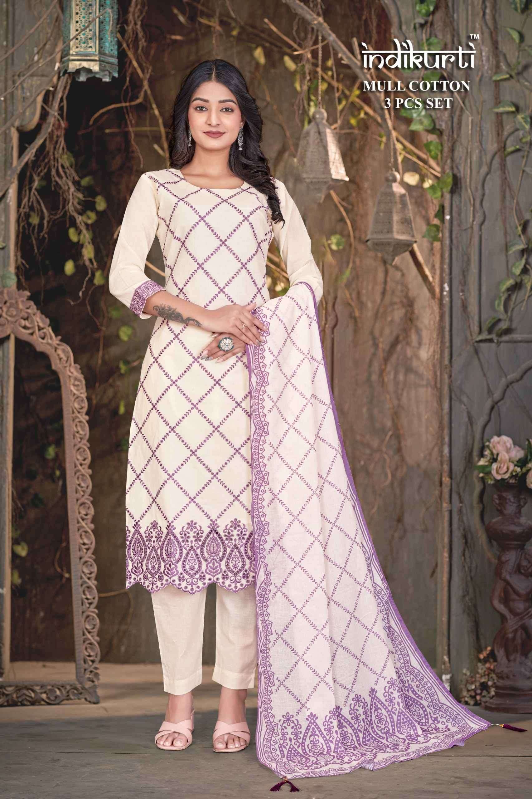 VOL-7 BY INDIKURTI IN MULL COTTON WITH HEAVY EMBROIDERY WITH BORER 