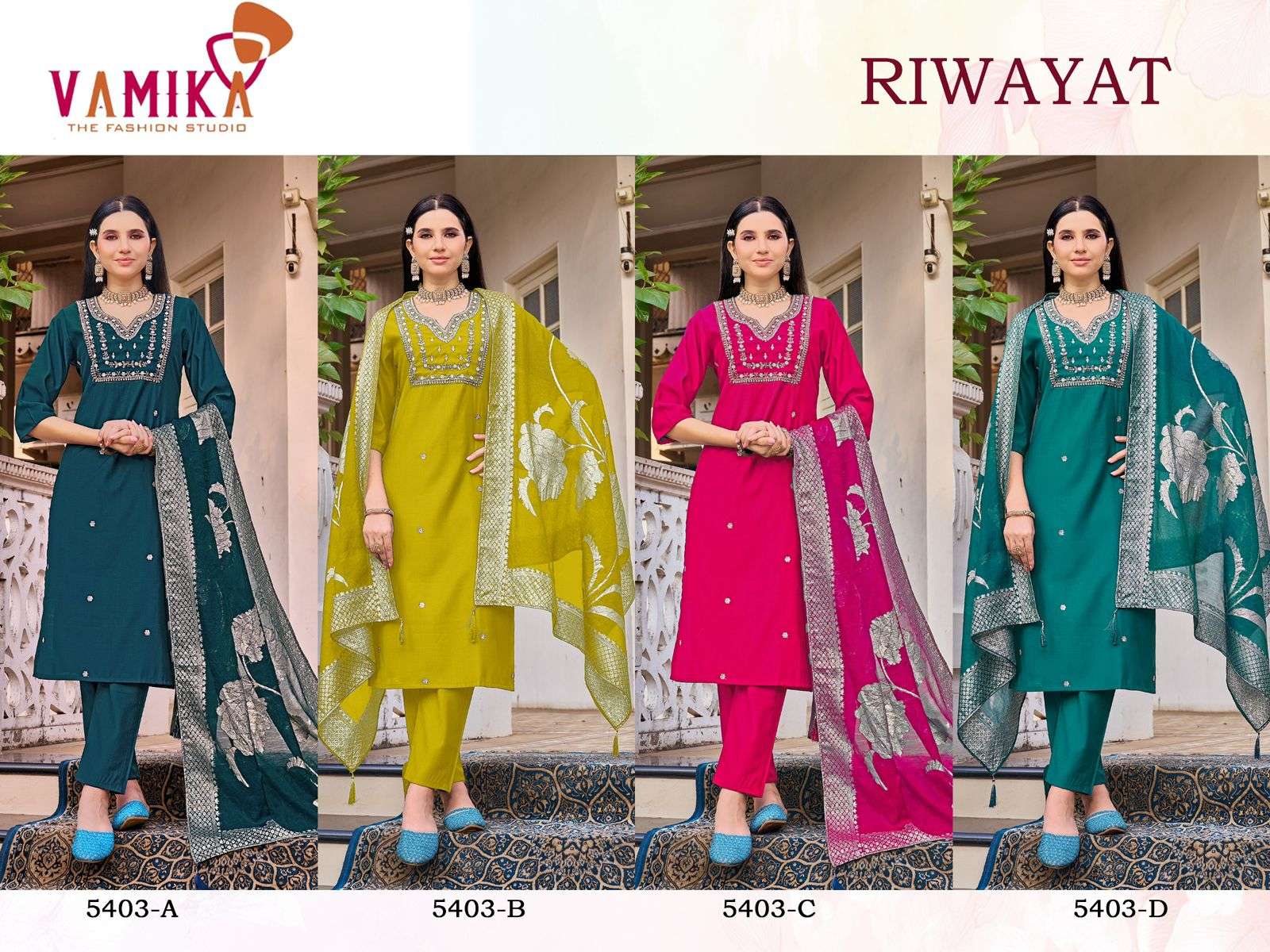 3 PCS CONSEPT PRESENTING EXCLUSIVE SUPER FANCY KURTI SET SERIES COLLECTION RIWAYAT