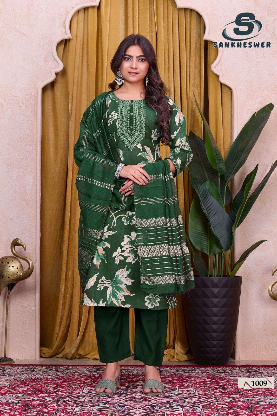 SANKHESWER BRAND LAUNCHING NEW VARTICAN FOIL DECHARGE PRINT KURTI SET SUFIYANA VOL-1