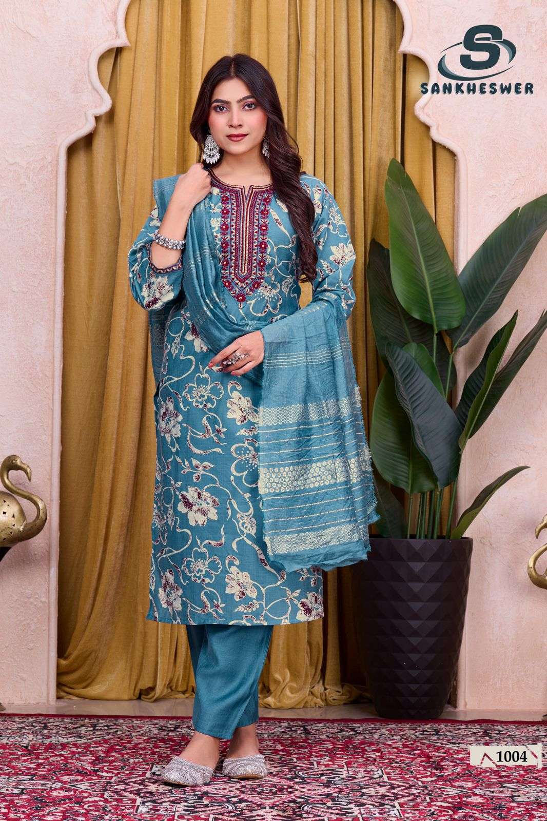 SANKHESWER BRAND LAUNCHING NEW VARTICAN FOIL DECHARGE PRINT KURTI SET SUFIYANA VOL-1
