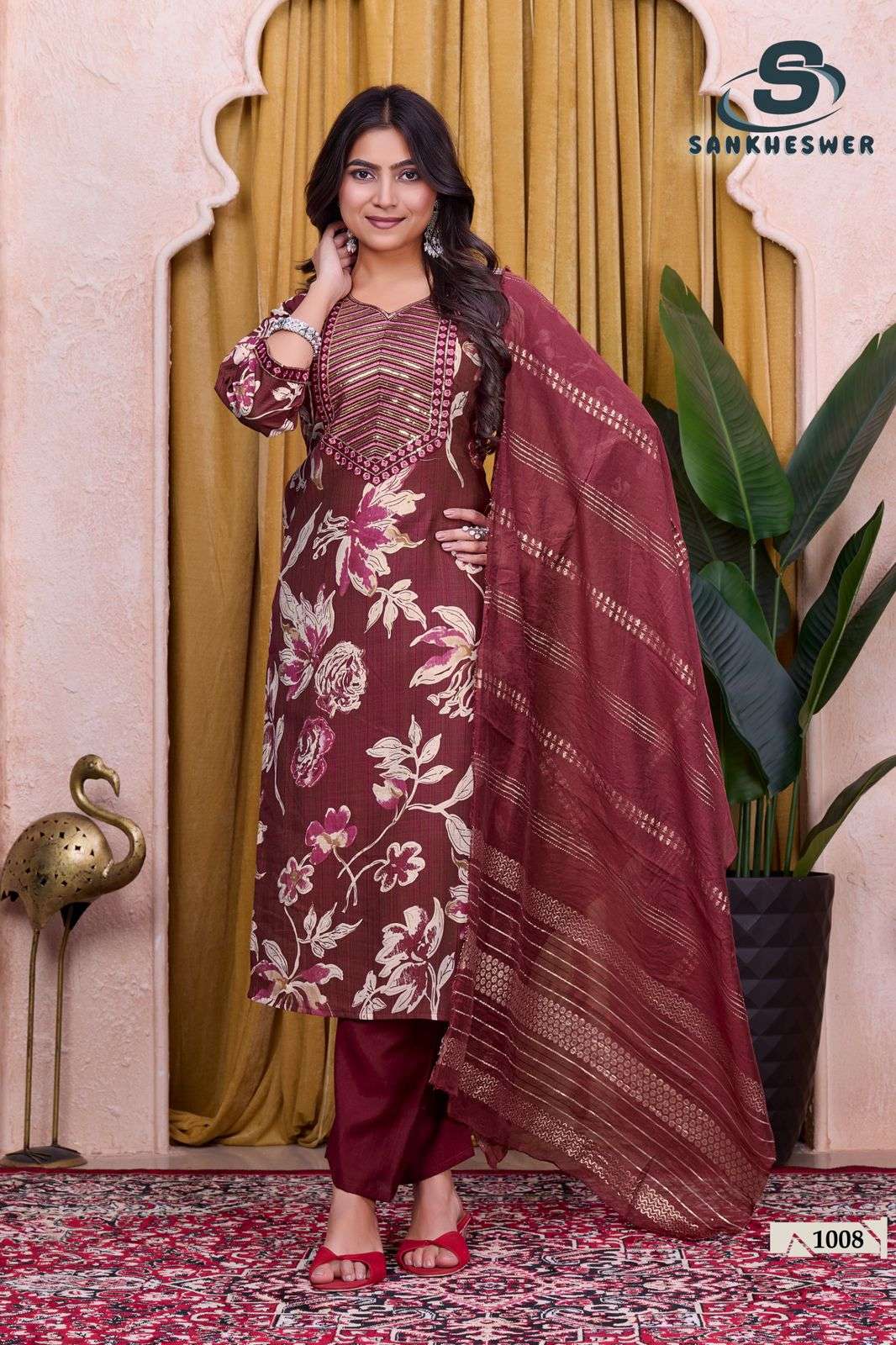 SANKHESWER BRAND LAUNCHING NEW VARTICAN FOIL DECHARGE PRINT KURTI SET SUFIYANA VOL-1