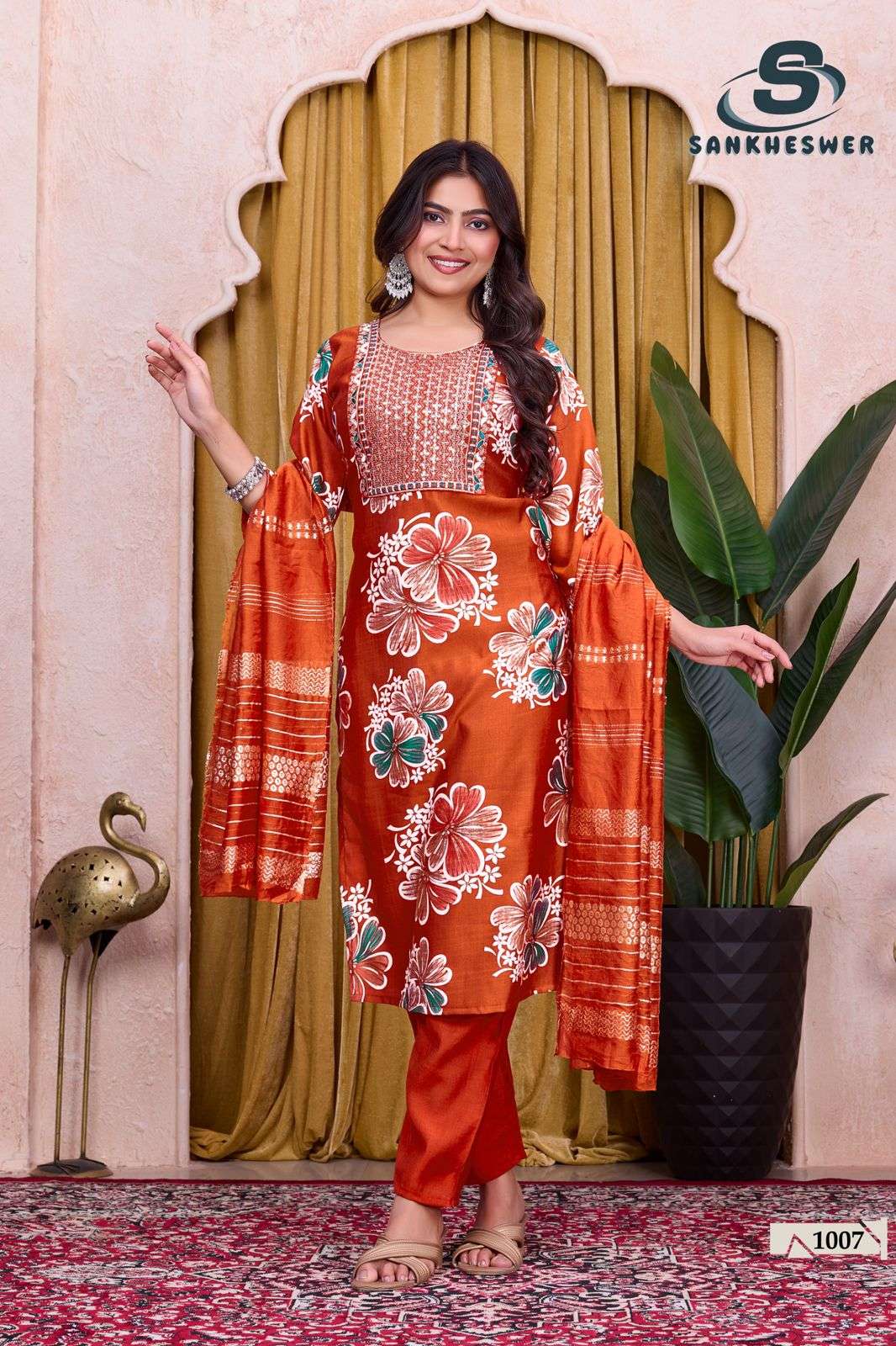 SANKHESWER BRAND LAUNCHING NEW VARTICAN FOIL DECHARGE PRINT KURTI SET SUFIYANA VOL-1