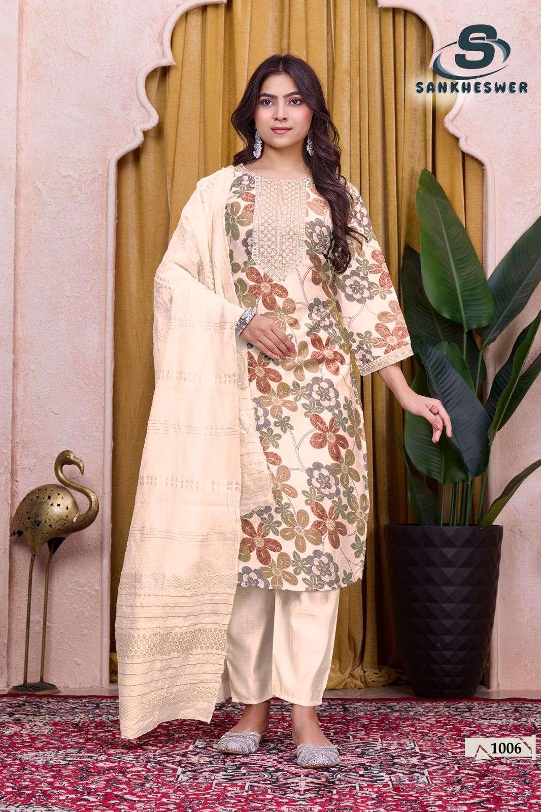 SANKHESWER BRAND LAUNCHING NEW VARTICAN FOIL DECHARGE PRINT KURTI SET SUFIYANA VOL-1