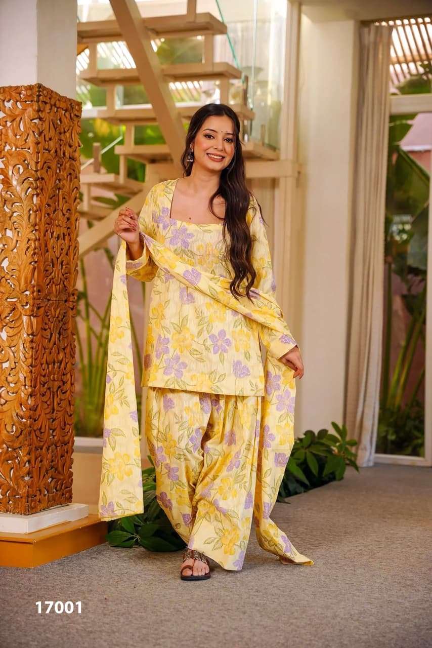  3PCS BEAUTIFUL COTTON PRINTED KURTI, SALWAR WITH DUPATTA COLLECTION CLORA VOL-17