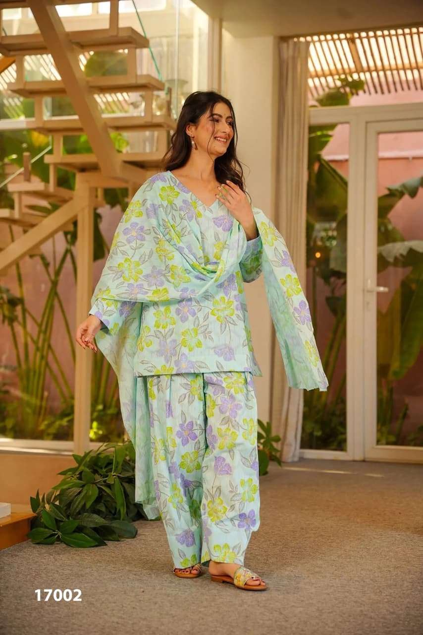  3PCS BEAUTIFUL COTTON PRINTED KURTI, SALWAR WITH DUPATTA COLLECTION CLORA VOL-17