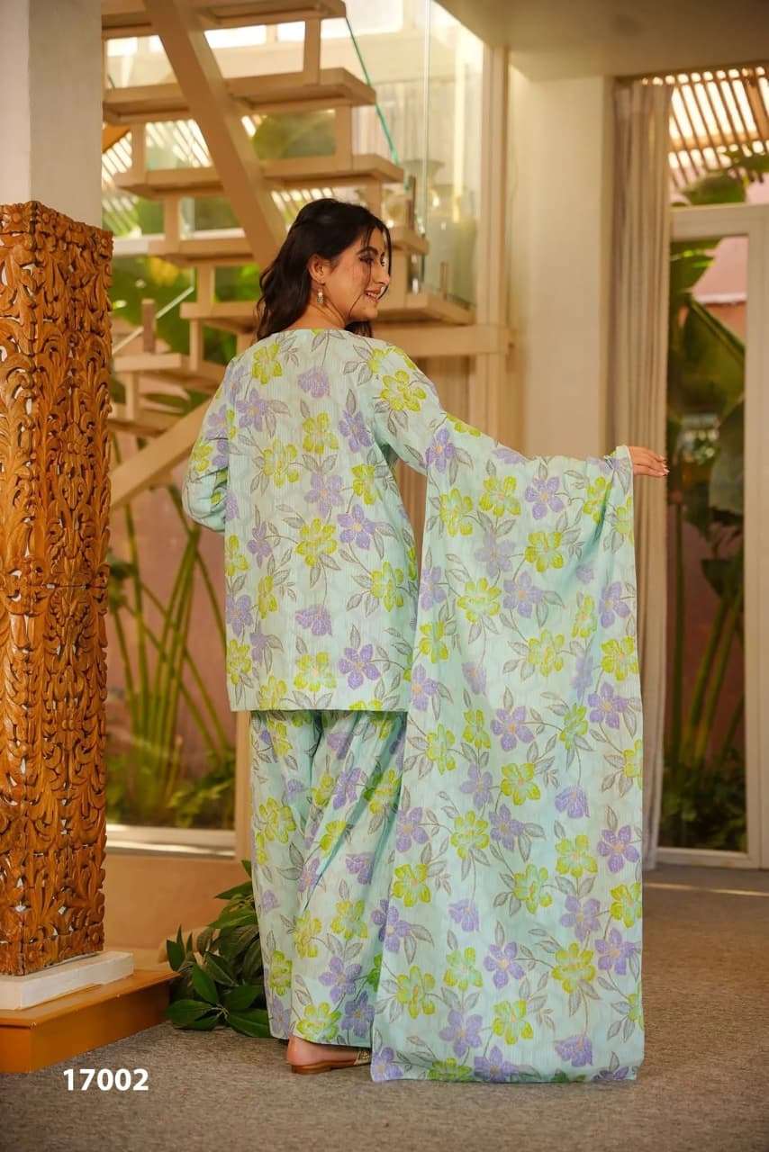  3PCS BEAUTIFUL COTTON PRINTED KURTI, SALWAR WITH DUPATTA COLLECTION CLORA VOL-17