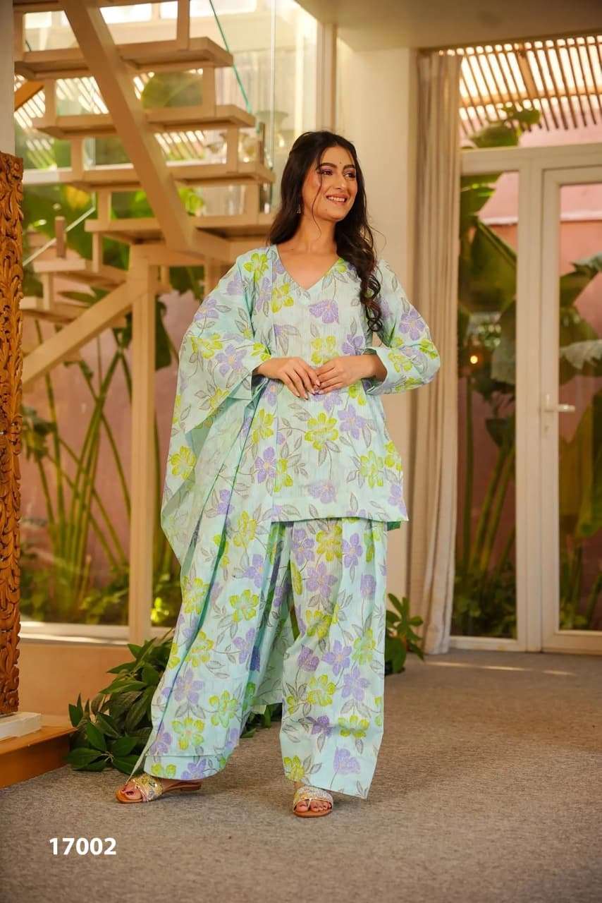  3PCS BEAUTIFUL COTTON PRINTED KURTI, SALWAR WITH DUPATTA COLLECTION CLORA VOL-17