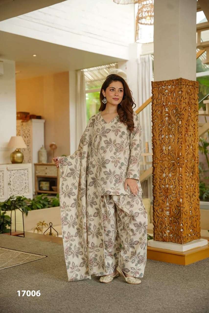  3PCS BEAUTIFUL COTTON PRINTED KURTI, SALWAR WITH DUPATTA COLLECTION CLORA VOL-17