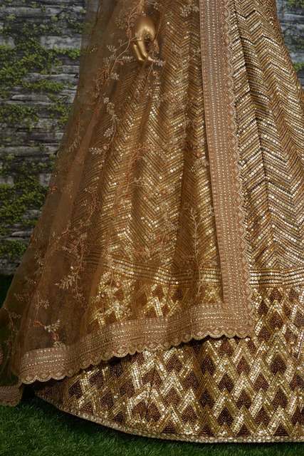 ANTIQUE GOLD BRIDAL LEHENGA WITH HEAVY EMBROIDERY AND NET DUPATTA