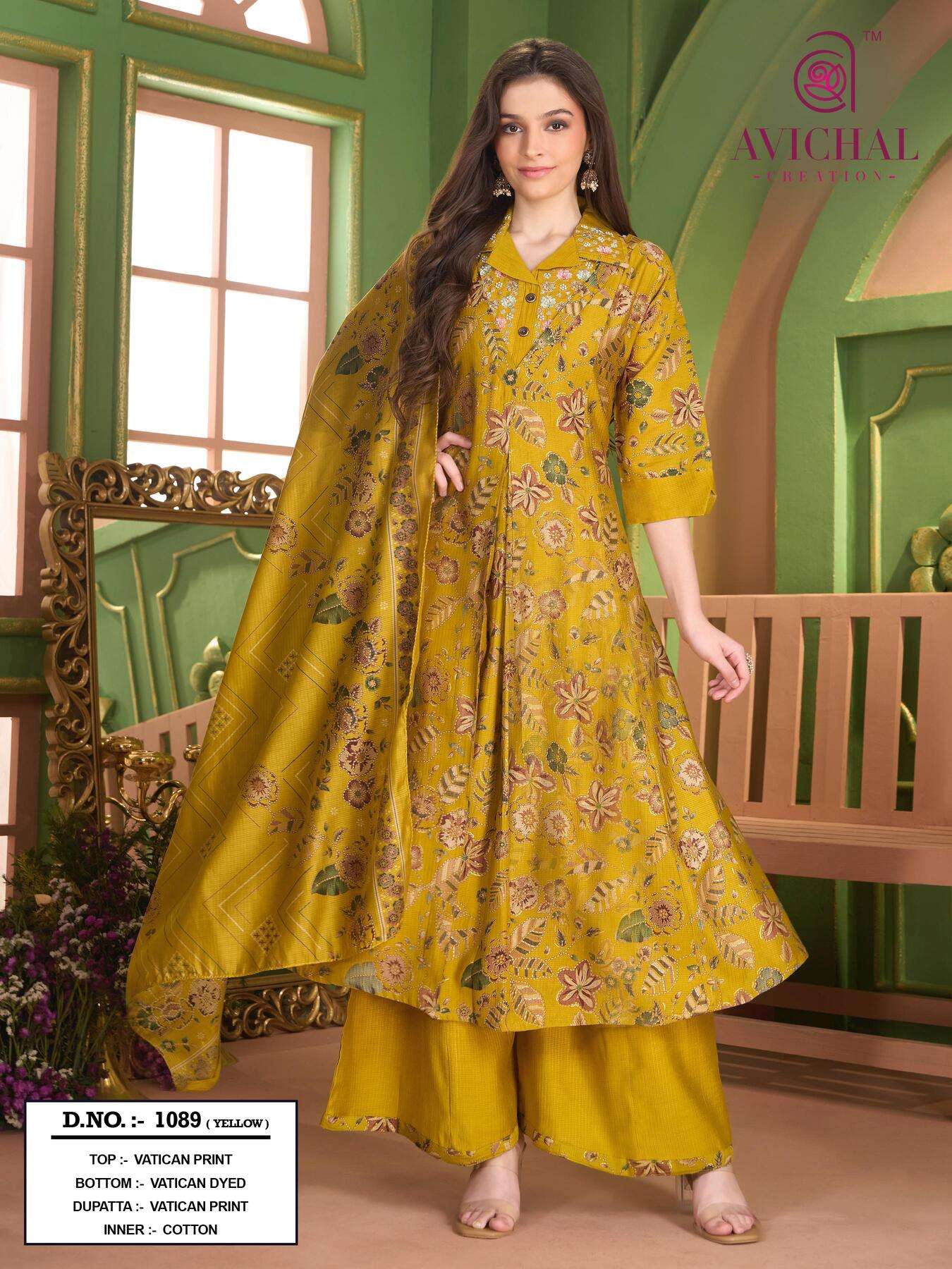  AVICHAL CREATION LAUNCH BERLIN PRINT WITH EMBROIDERY WORK AND BEADS WORK ANARKALI STYLE DRESS          