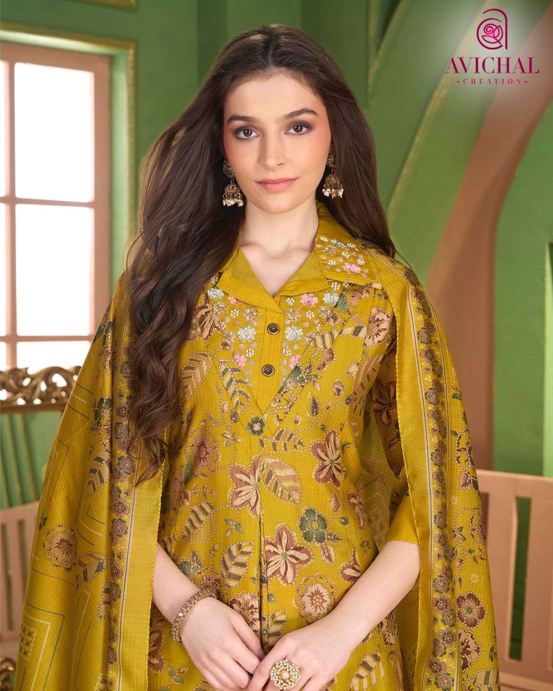  AVICHAL CREATION LAUNCH BERLIN PRINT WITH EMBROIDERY WORK AND BEADS WORK ANARKALI STYLE DRESS          