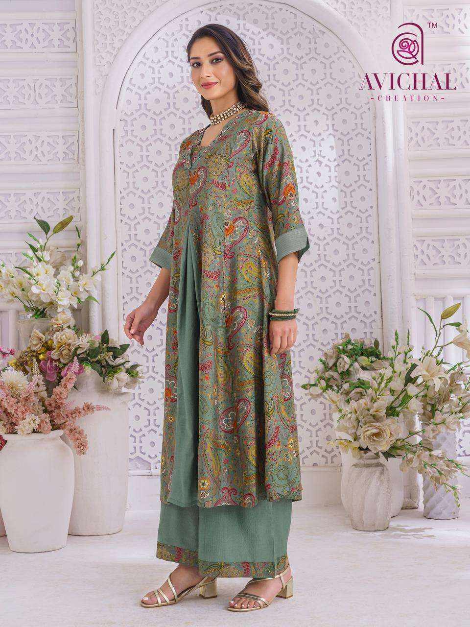 AVICHAL CREATION LAUNCH BERLIN PRINTED WITH EMBROIDERY AND HANDWORK KURTI SET             