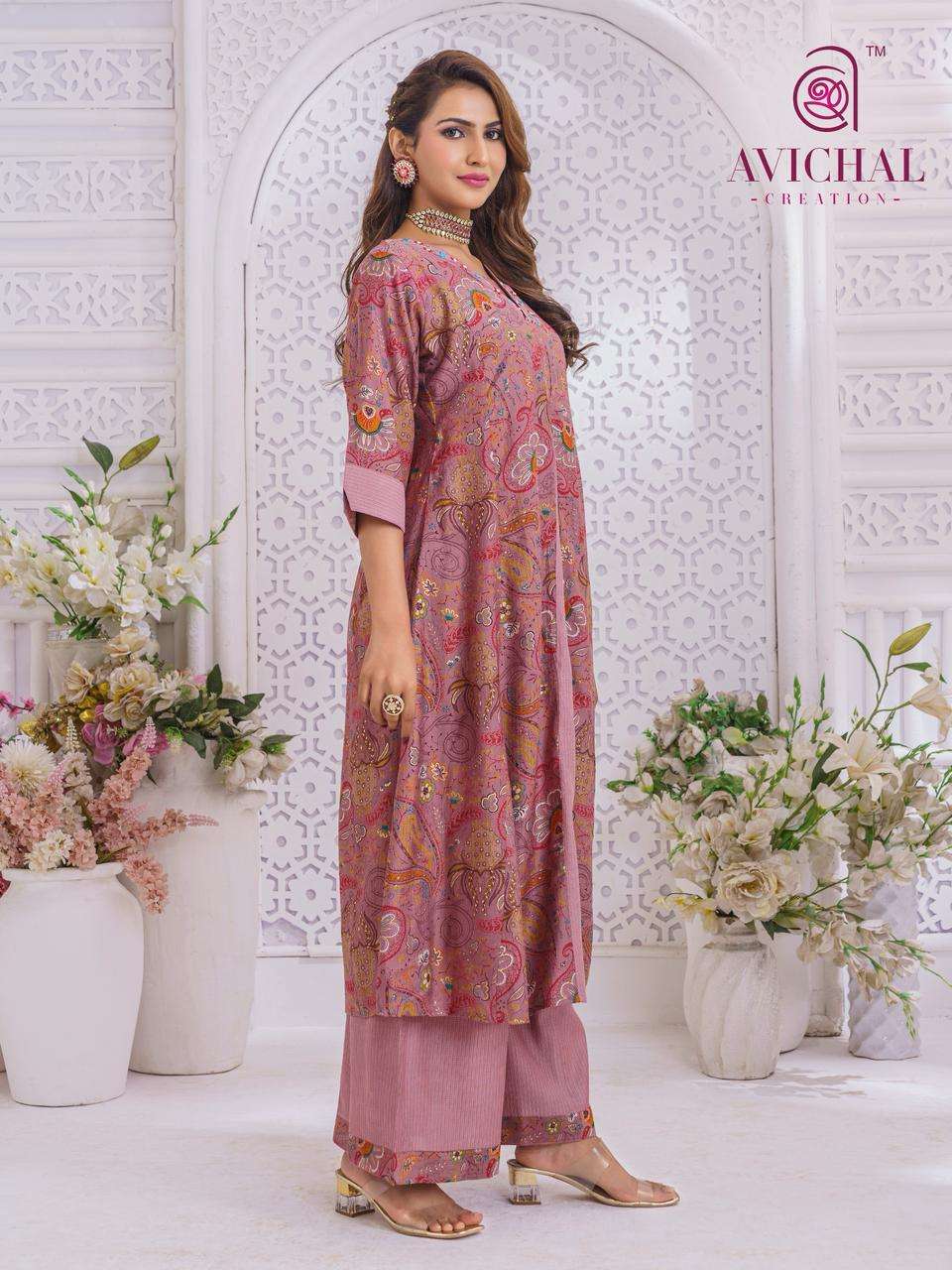 AVICHAL CREATION LAUNCH BERLIN PRINTED WITH EMBROIDERY AND HANDWORK KURTI SET             