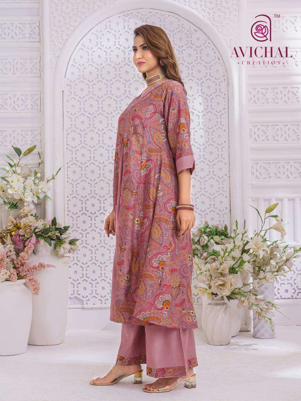 AVICHAL CREATION LAUNCH BERLIN PRINTED WITH EMBROIDERY AND HANDWORK KURTI SET             