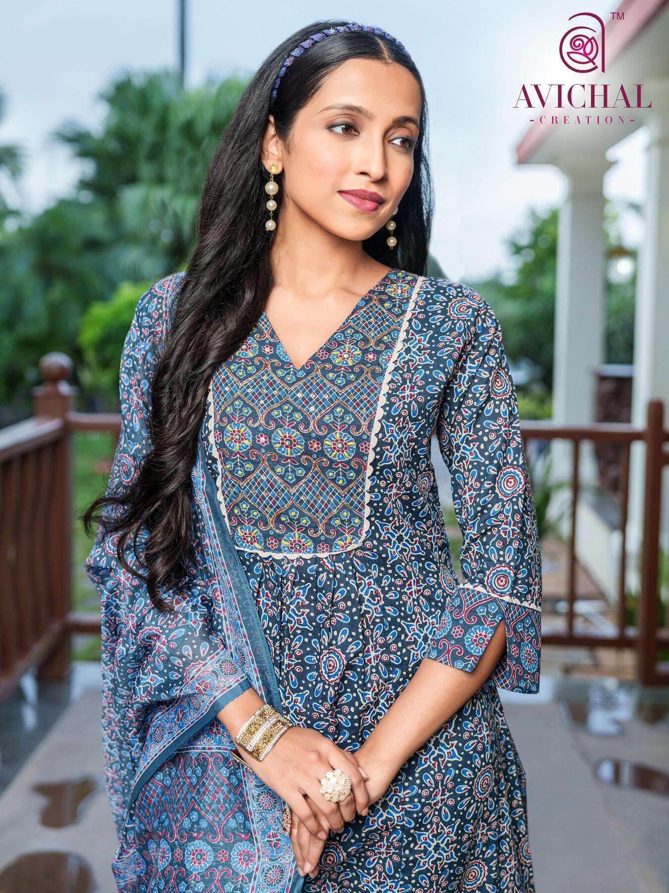 AVICHAL CREATION LAUNCH PURE COTTON PRINTED FABRIC WITH DELICATE HANDWORK KURTI SET COLLECTION