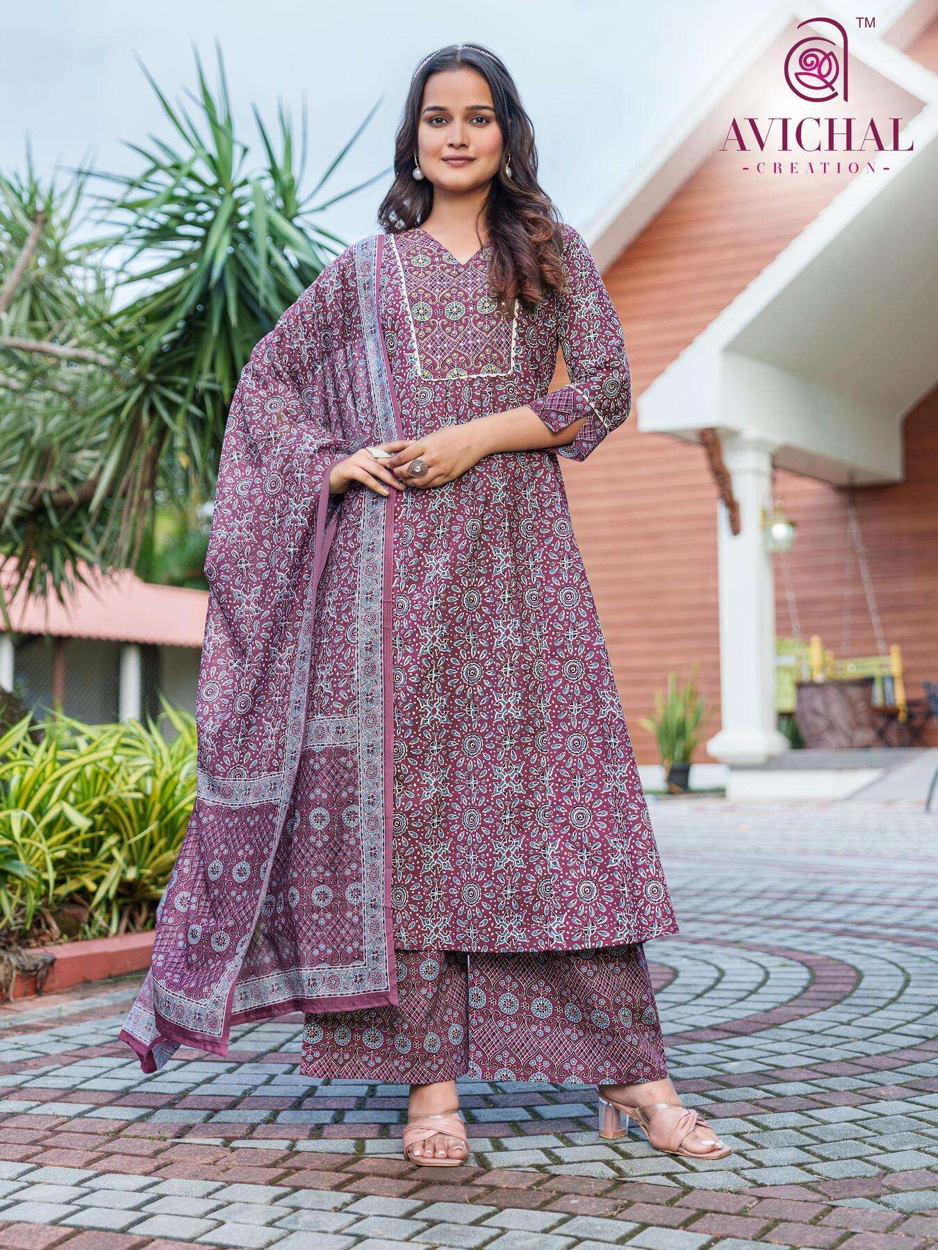 AVICHAL CREATION LAUNCH PURE COTTON PRINTED FABRIC WITH DELICATE HANDWORK KURTI SET COLLECTION