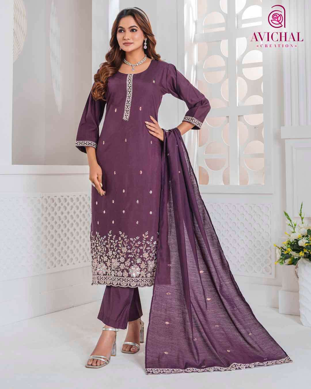 AVICHAL CREATION LAUNCHING ROMAN SILK WITH BEADS WORK KURTI SET