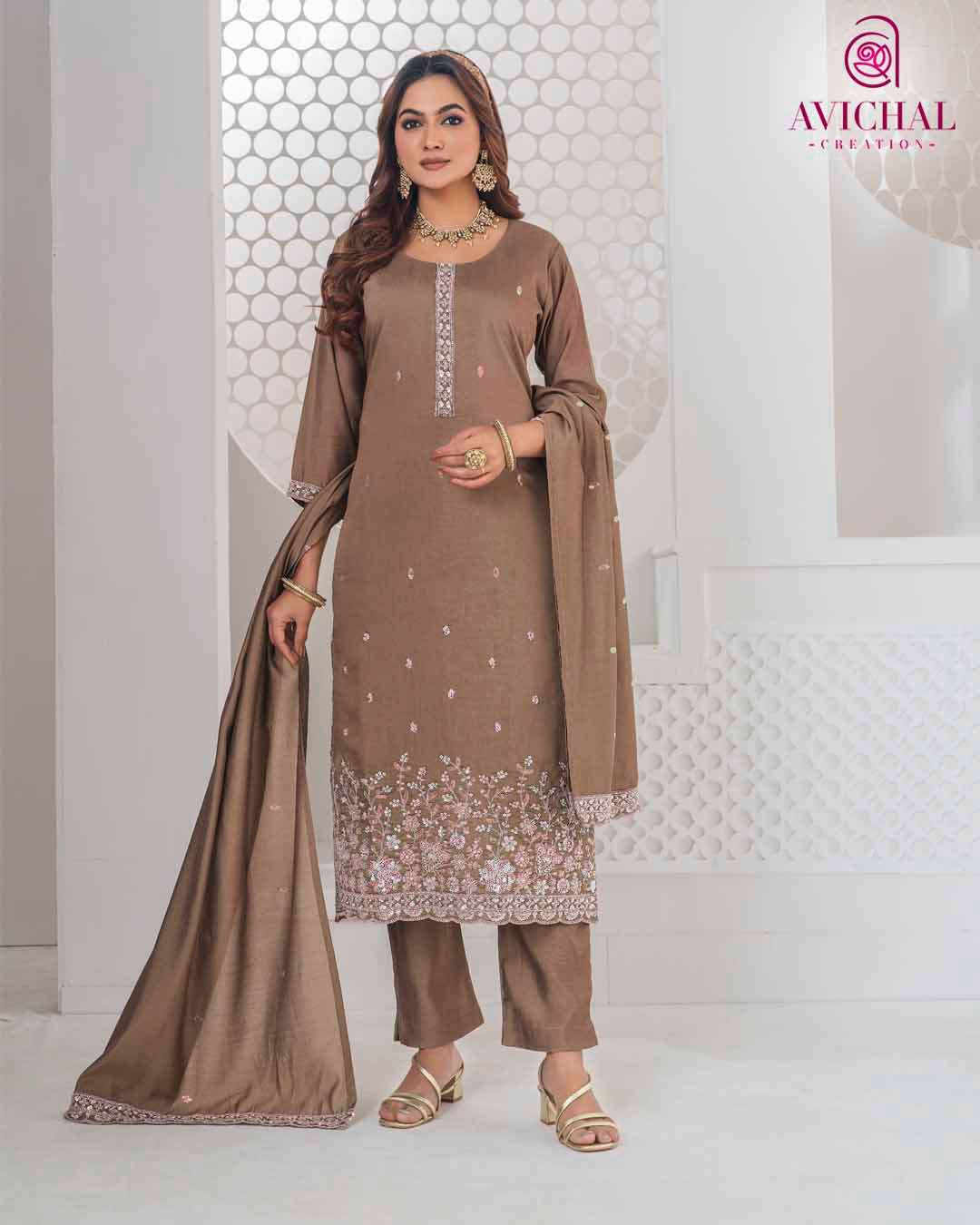 AVICHAL CREATION LAUNCHING ROMAN SILK WITH BEADS WORK KURTI SET
