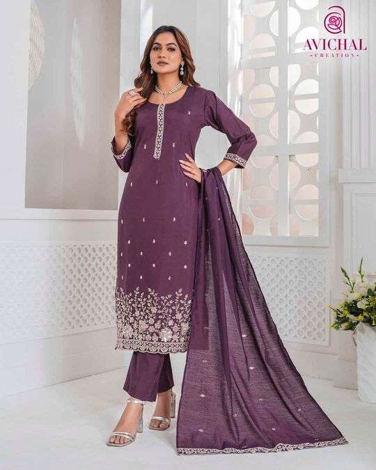 AVICHAL CREATION LAUNCHING ROMAN SILK WITH BEADS WORK KURTI SET