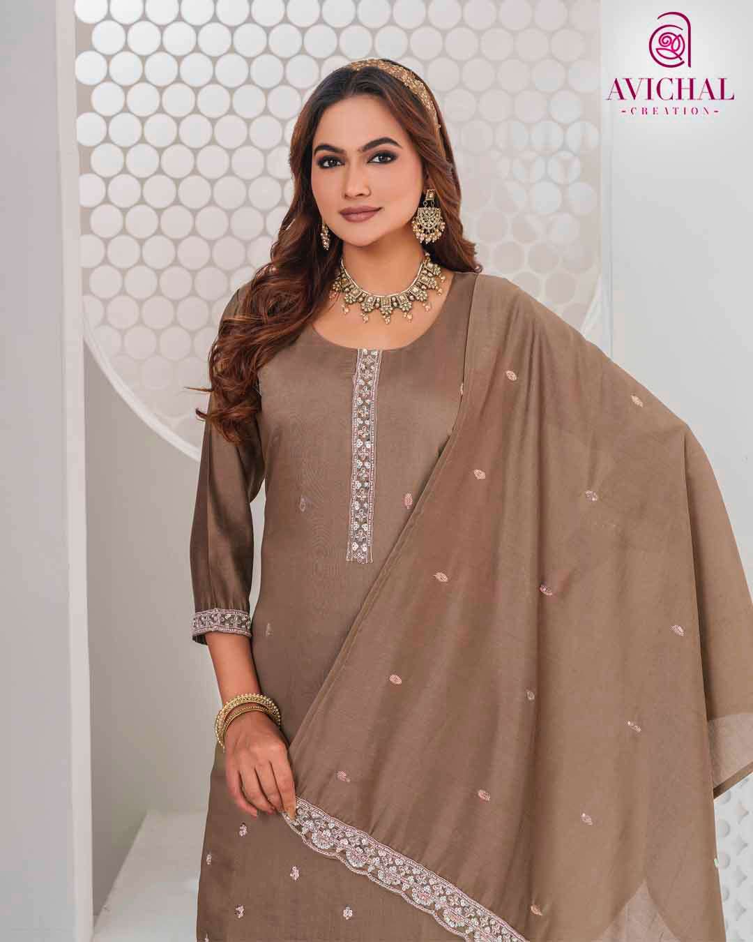 AVICHAL CREATION LAUNCHING ROMAN SILK WITH BEADS WORK KURTI SET