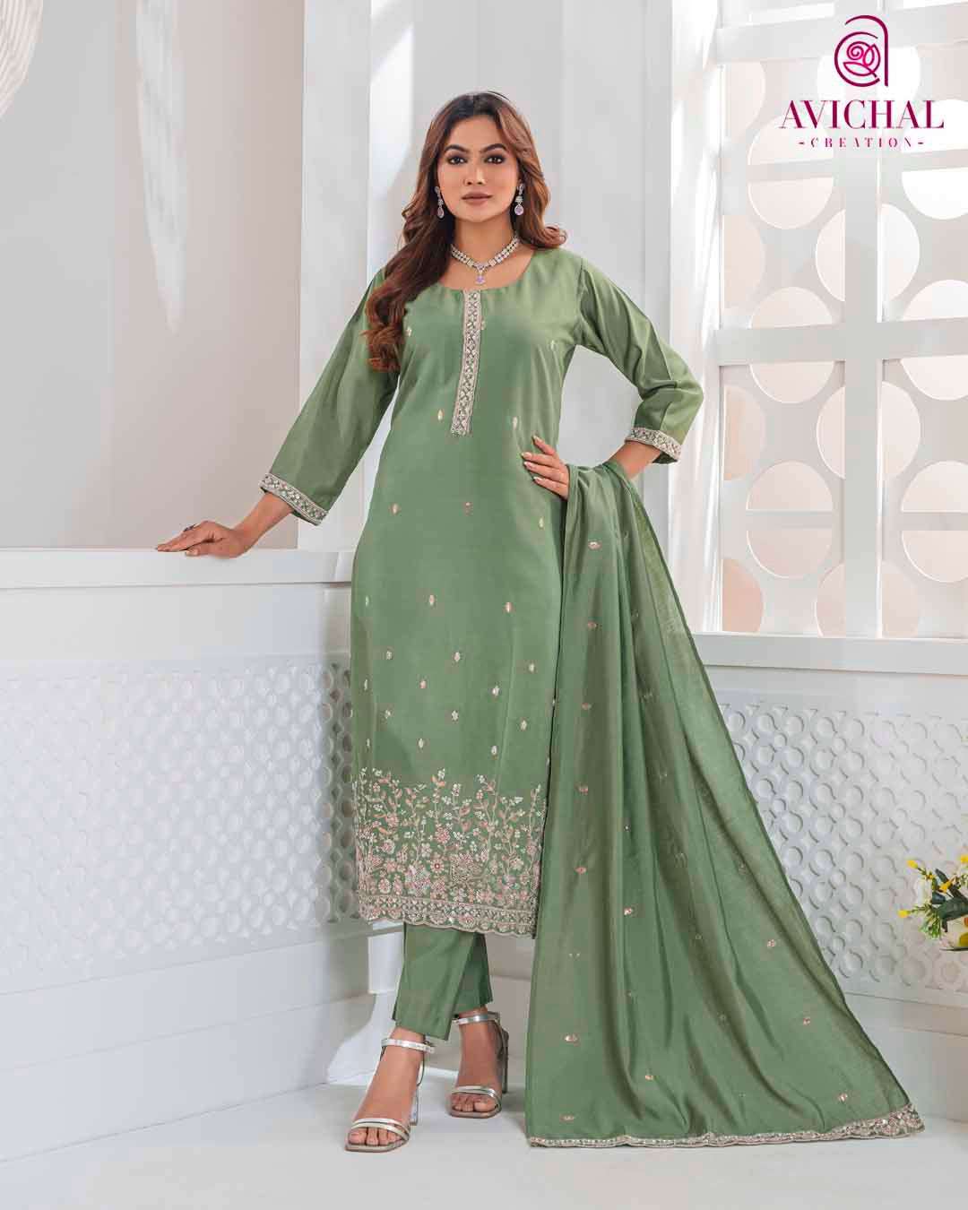AVICHAL CREATION LAUNCHING ROMAN SILK WITH BEADS WORK KURTI SET