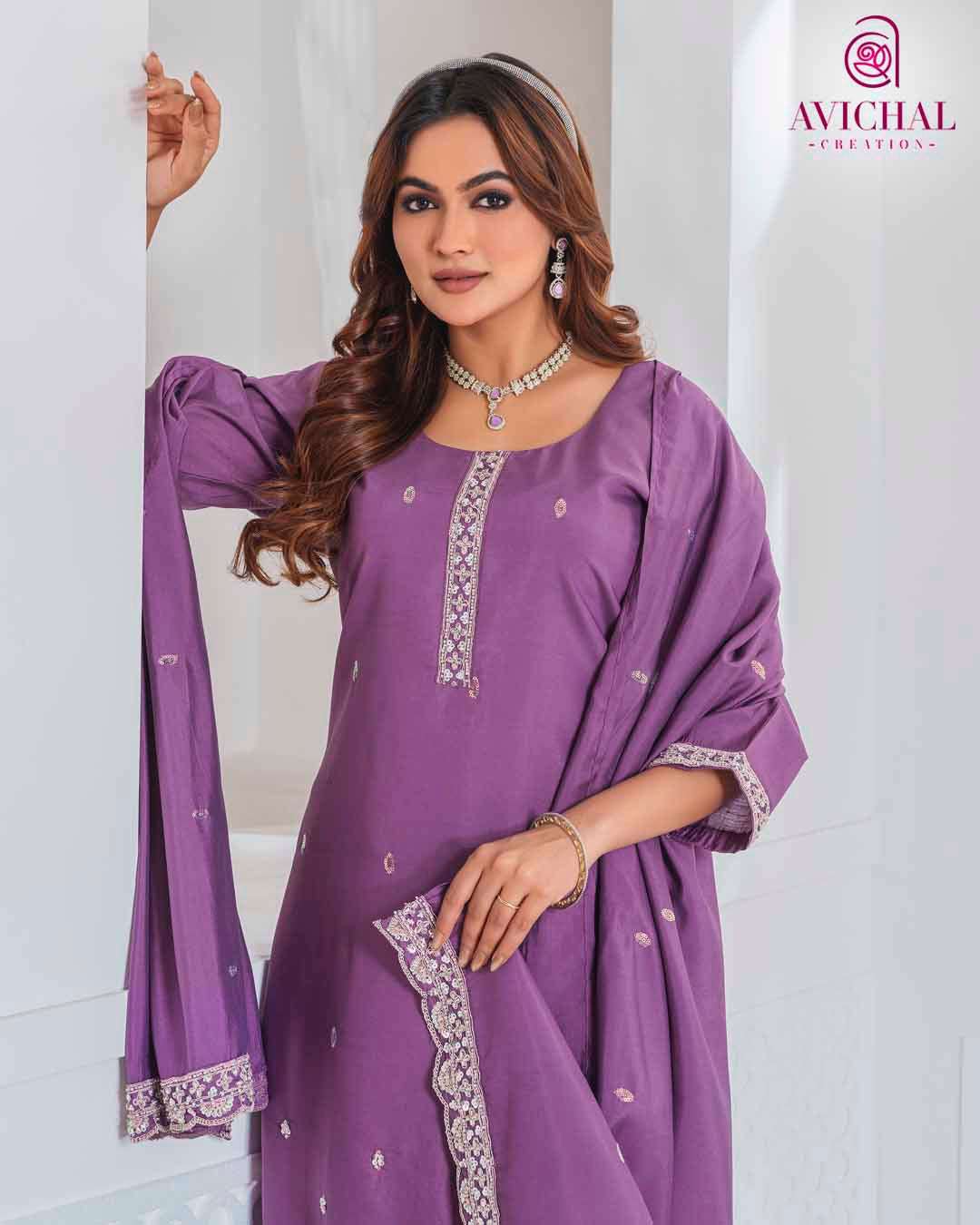 AVICHAL CREATION LAUNCHING ROMAN SILK WITH BEADS WORK KURTI SET