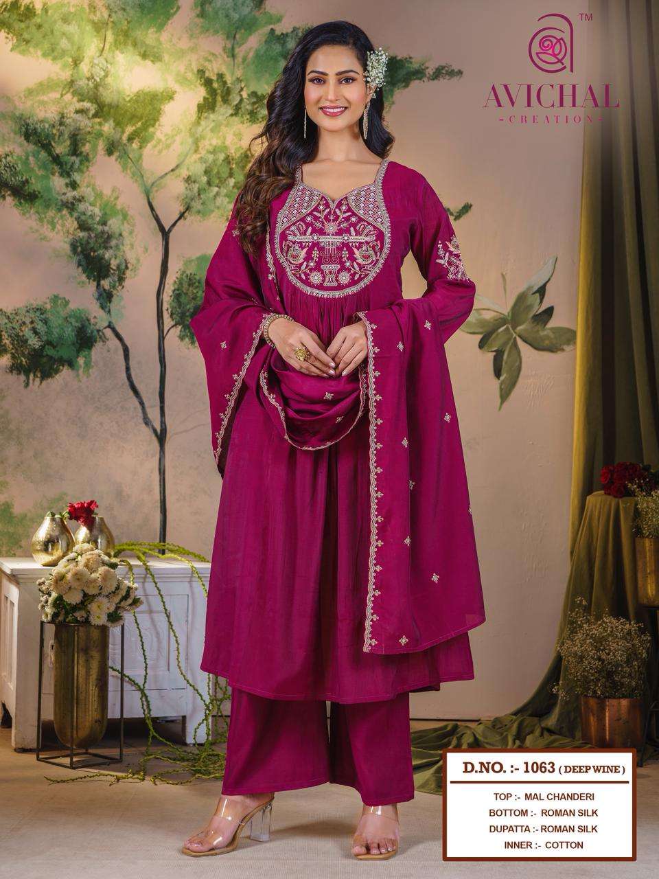 AVICHAL CREATION MAL CHANDERI WITH EMBROIDERY WORK AND HAND WORK         