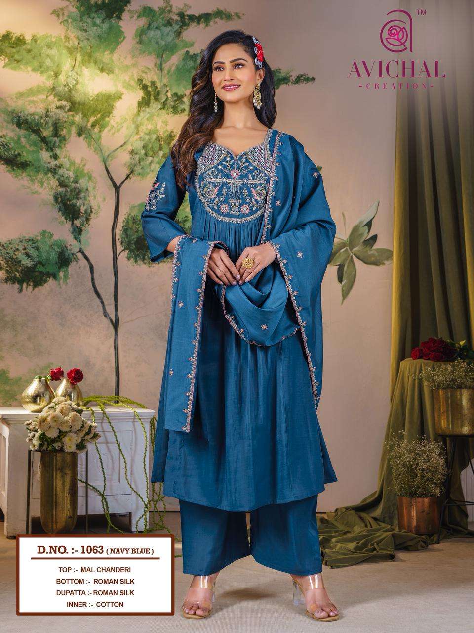 AVICHAL CREATION MAL CHANDERI WITH EMBROIDERY WORK AND HAND WORK         