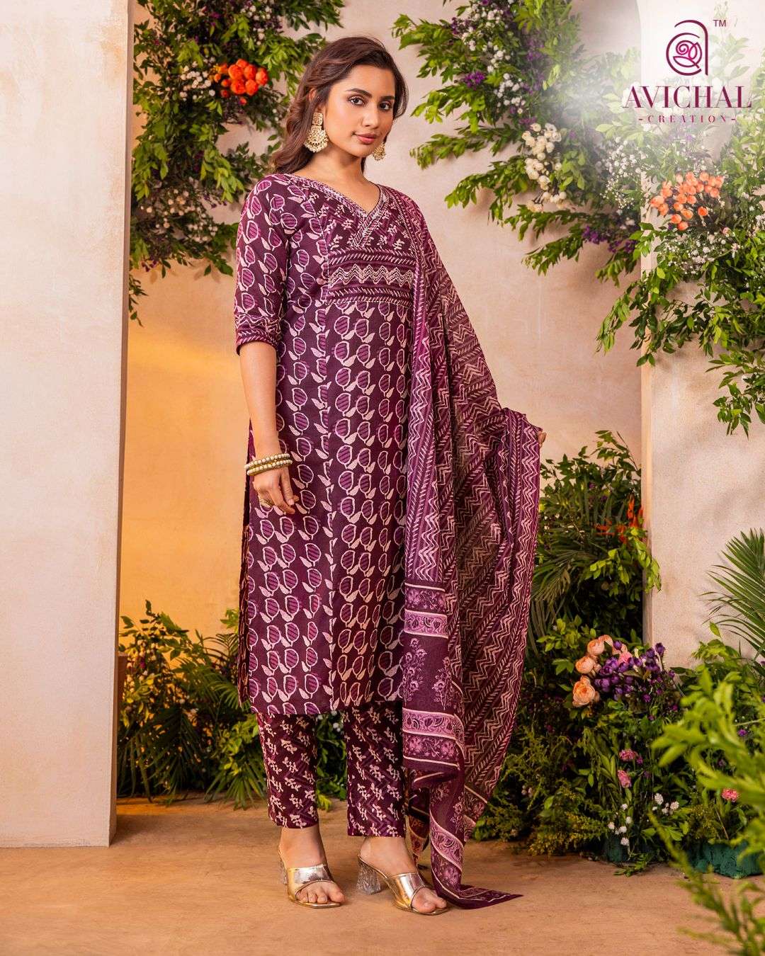 AVICHAL CREATION PURE COTTON PRINTED FABRIC WITH DELICATE HAND MIRROR WORK KURTI SET     