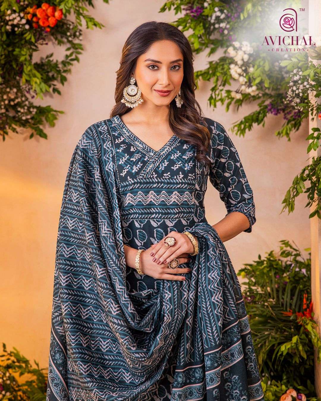 AVICHAL CREATION PURE COTTON PRINTED FABRIC WITH DELICATE HAND MIRROR WORK KURTI SET     