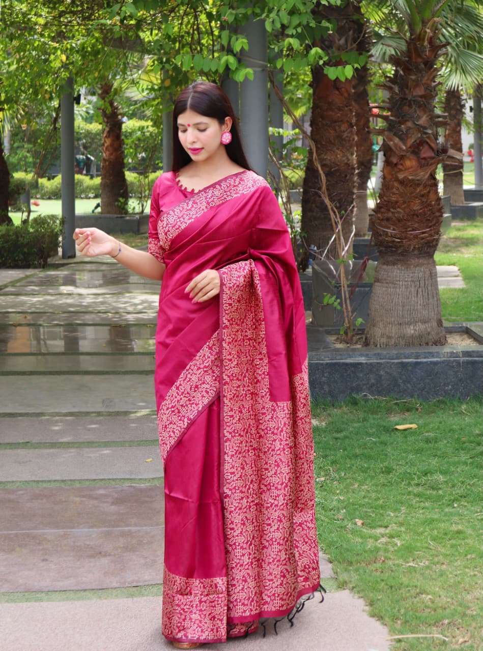 BANGLORI HANDLOOM RAW SILK SAREE WITH RICH WEVING PALLU AND RUNNING BLOUSE PIECE