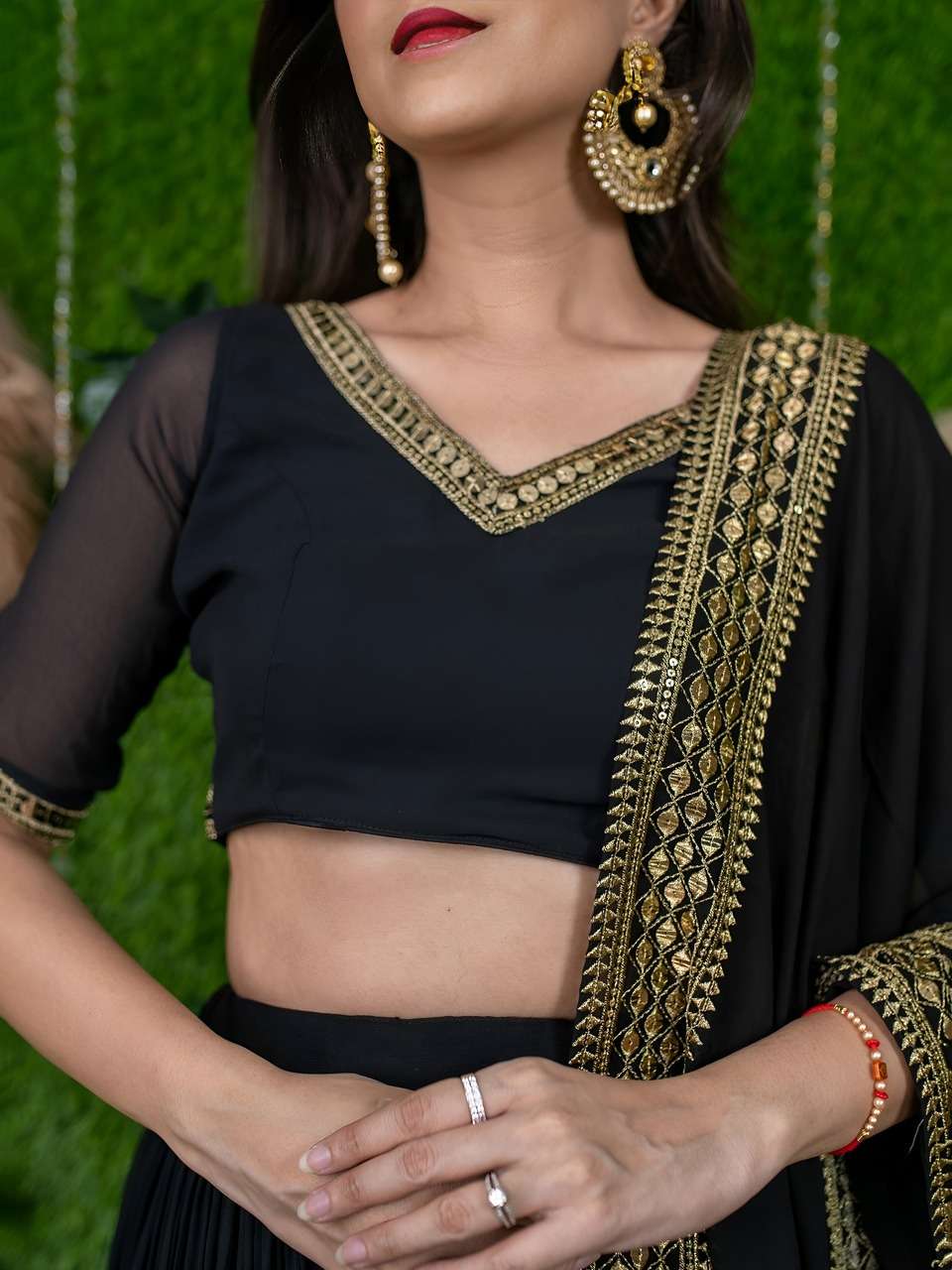 BLACK ELEGANT LEHENGA WITH GOLDEN BORDER AND DESIGNER DUPATTA