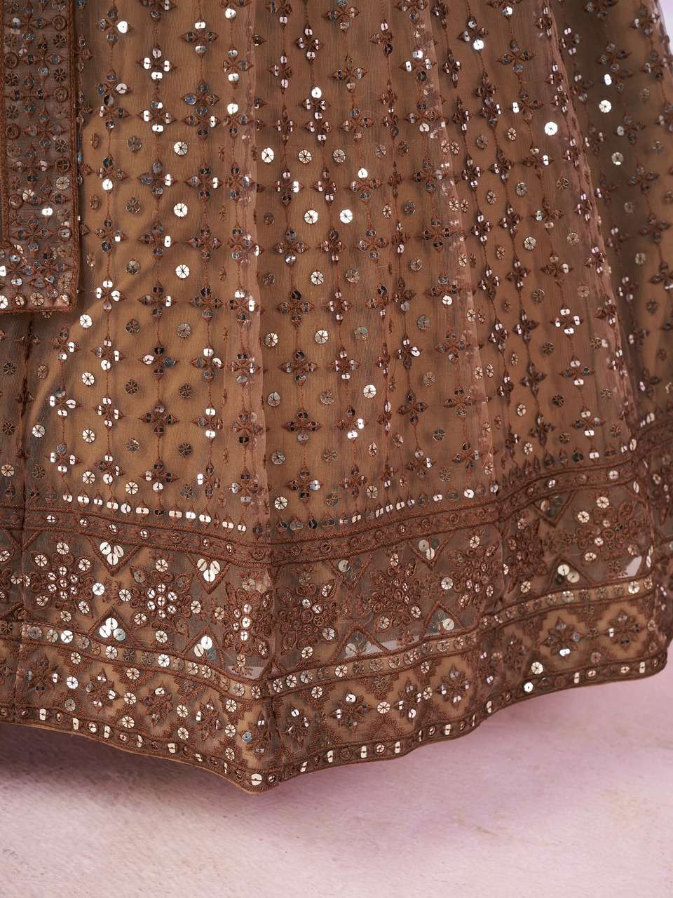 BROWN SEQUENCE EMBROIDERY DESIGNER LEHENGA CHOLI            