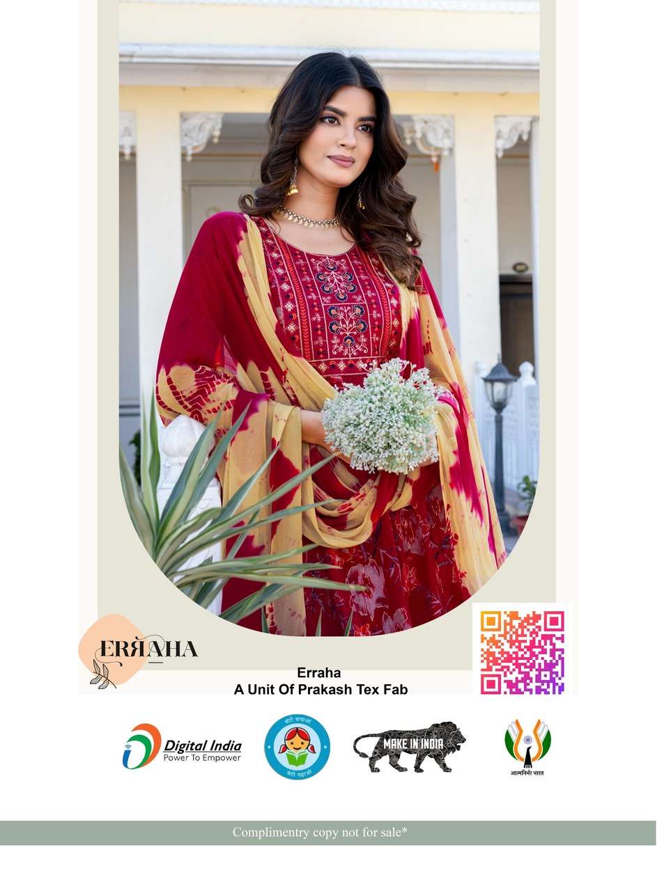 ERRAHA LAUNCHING PREMIUM QUALITY RAYON FABRIC ANARKALI STYLE DRESS TRISHA VOL - 5 CATALOG 