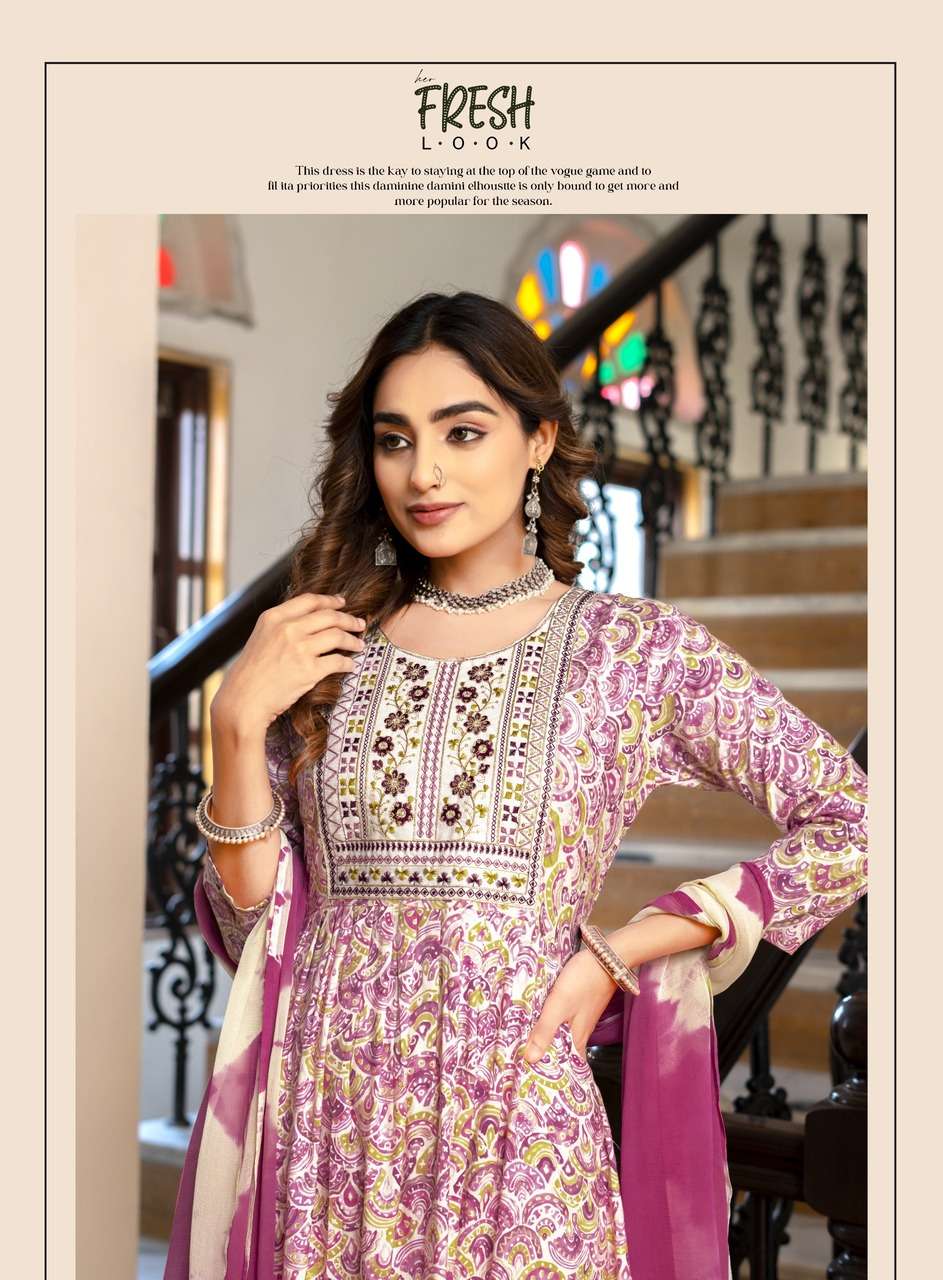 ERRAHA LAUNCHING PREMIUM QUALITY RAYON FABRIC ANARKALI STYLE DRESS TRISHA VOL - 5 CATALOG 