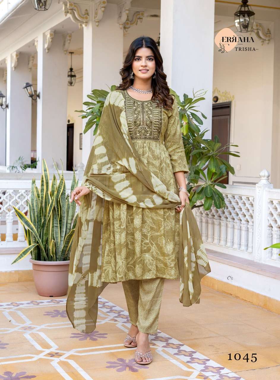 ERRAHA LAUNCHING PREMIUM QUALITY RAYON FABRIC ANARKALI STYLE DRESS TRISHA VOL - 5 CATALOG 