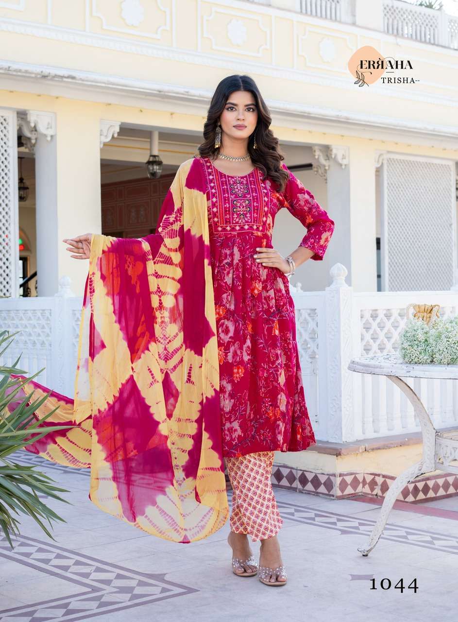 ERRAHA LAUNCHING PREMIUM QUALITY RAYON FABRIC ANARKALI STYLE DRESS TRISHA VOL - 5 CATALOG 