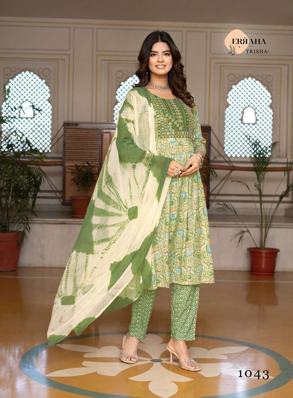 ERRAHA LAUNCHING PREMIUM QUALITY RAYON FABRIC ANARKALI STYLE DRESS TRISHA VOL - 5 CATALOG 
