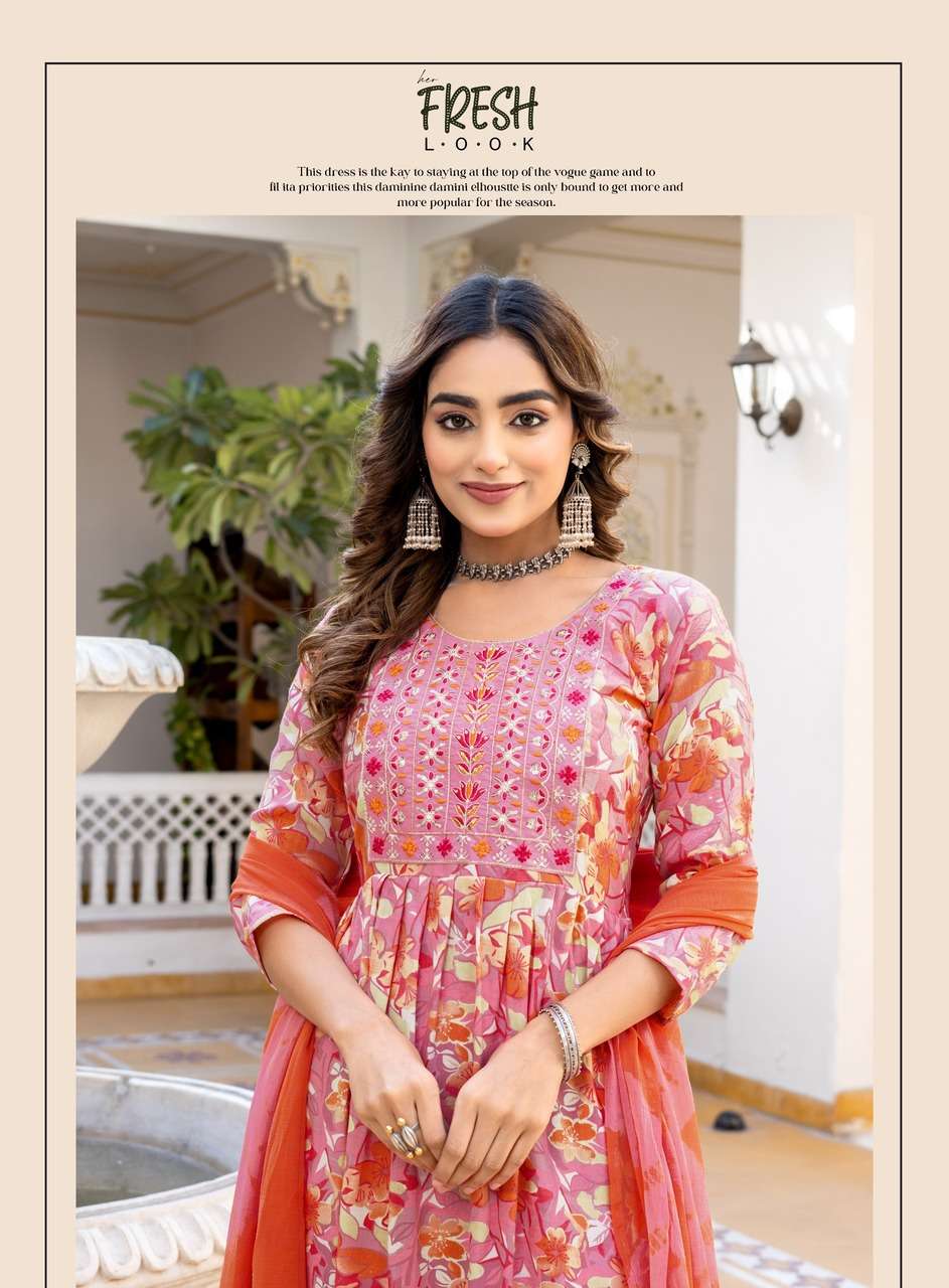 ERRAHA LAUNCHING PREMIUM QUALITY RAYON FABRIC ANARKALI STYLE DRESS TRISHA VOL - 5 CATALOG 