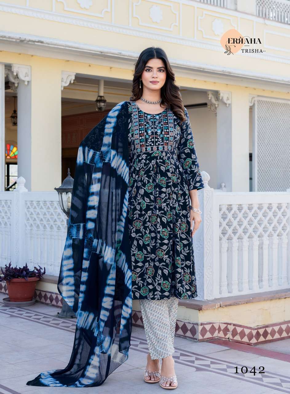 ERRAHA LAUNCHING PREMIUM QUALITY RAYON FABRIC ANARKALI STYLE DRESS TRISHA VOL - 5 CATALOG 