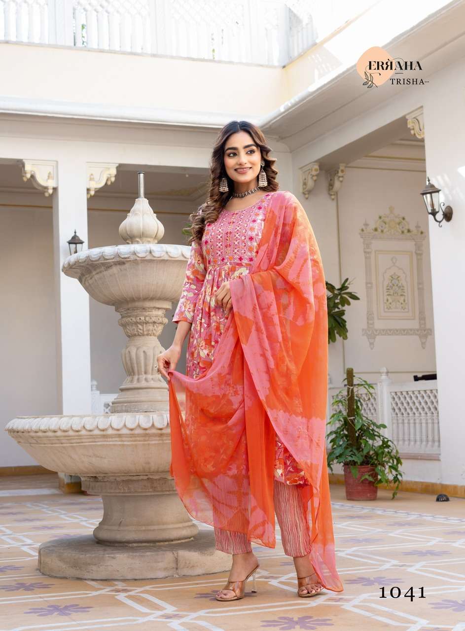 ERRAHA LAUNCHING PREMIUM QUALITY RAYON FABRIC ANARKALI STYLE DRESS TRISHA VOL - 5 CATALOG 