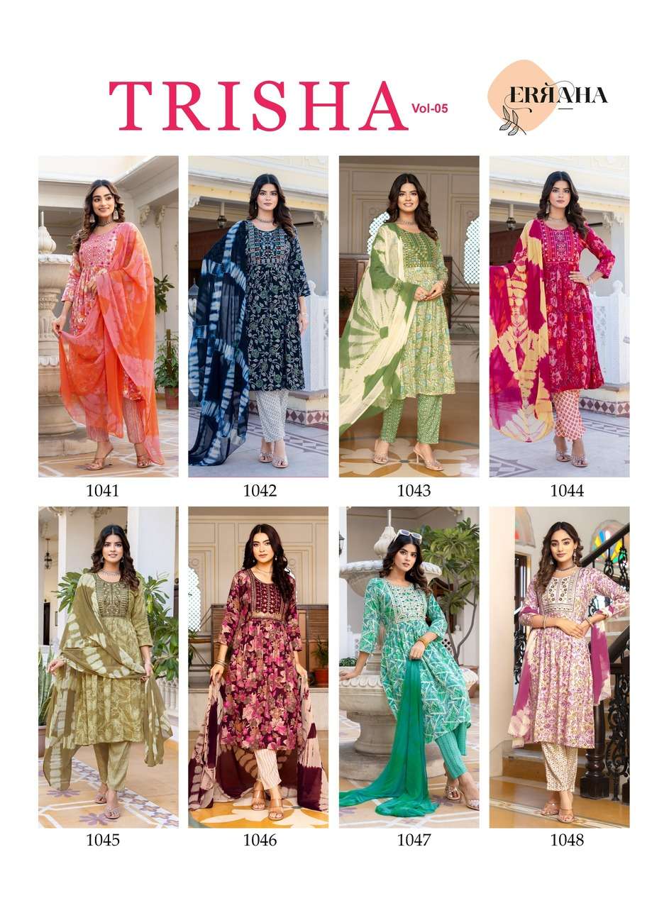 ERRAHA LAUNCHING PREMIUM QUALITY RAYON FABRIC ANARKALI STYLE DRESS TRISHA VOL - 5 CATALOG 